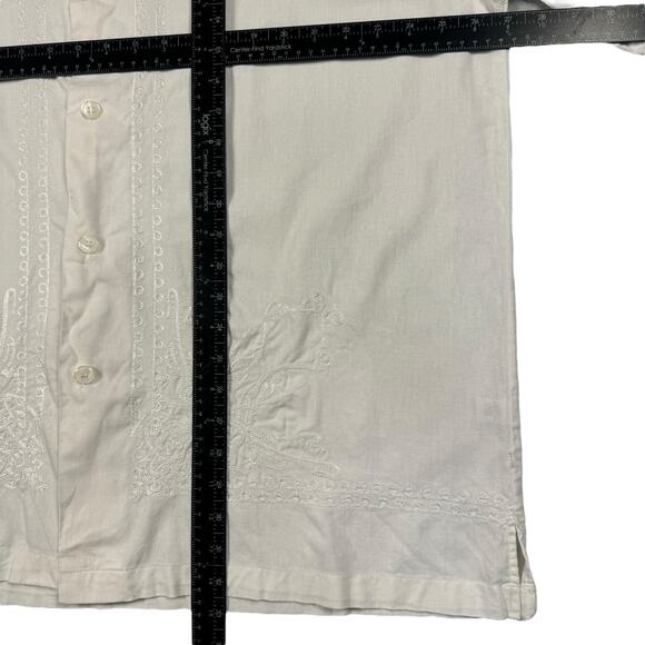 Linen Shirt Men's XXL Vintage Smokey Joes Embroidered Floral Design White Button - Picture 8 of 11